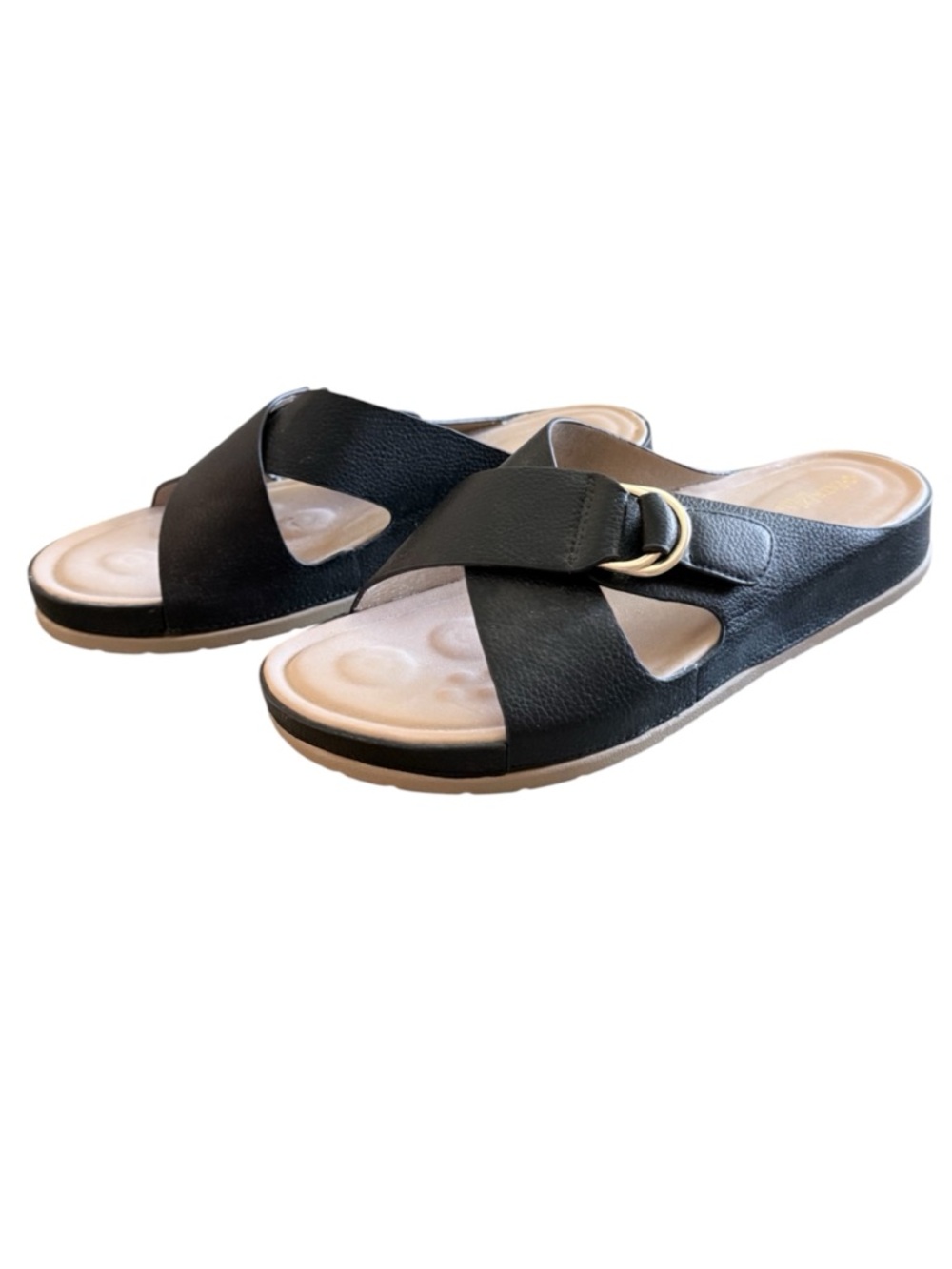 Patrizia Rutha women’s 9 slip on black sandals with a cross-cross design